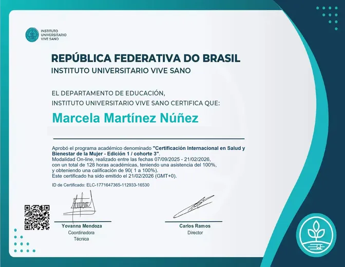 Diploma de la Certificación Internacional en Salud y Bienestar de la Mujer