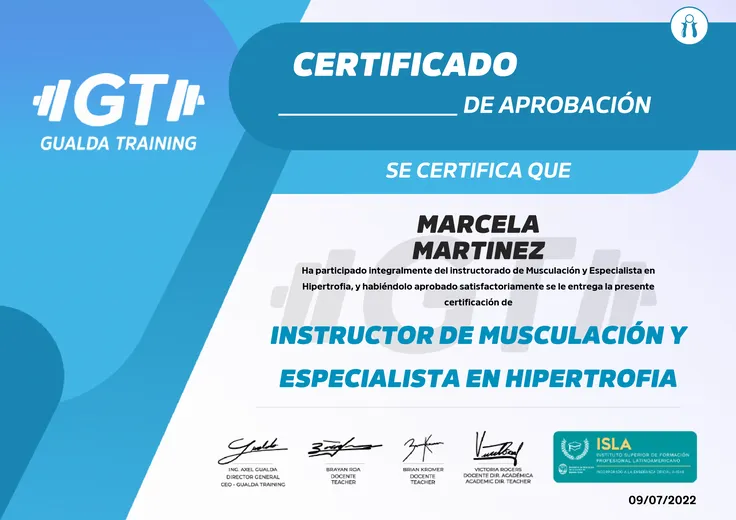 Diploma de Instructorado en Musculación y Especialista en Hipertrofia