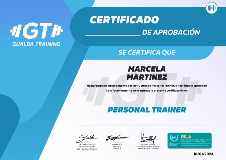 Diploma de Instructorado Personal Trainer